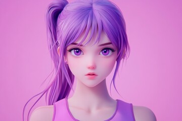 Obraz premium 3D Anime Girl, Pink and purple color scheme Background Wallpaper
