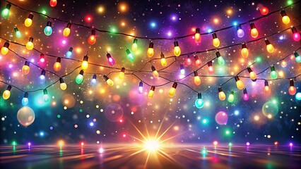 Fototapeta premium A vibrant string of lights illuminates the night sky, casting a mesmerizing glow on a shimmering, reflective surface.