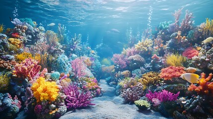 Naklejka premium Colorful coral reef teeming with vibrant life underwater