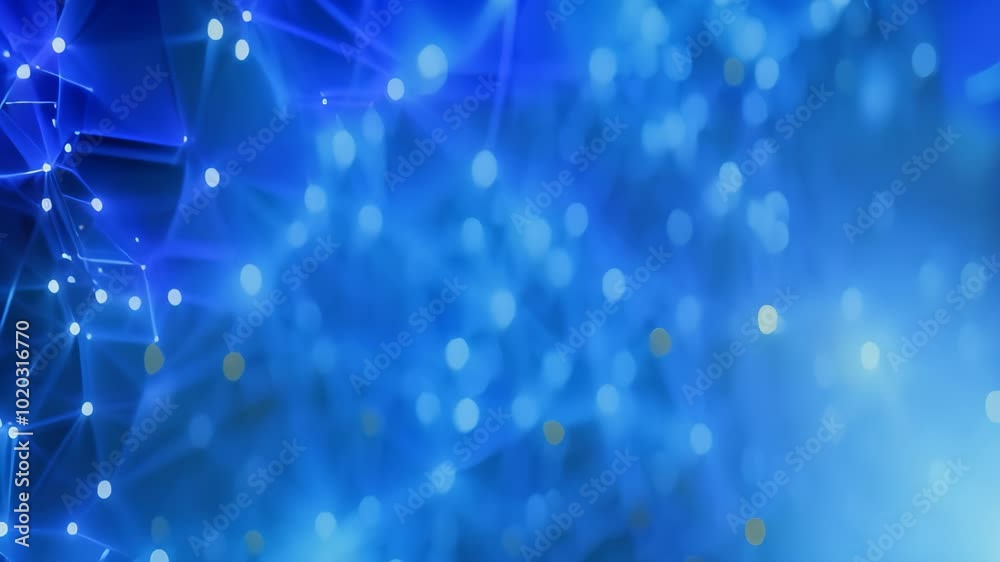 Poster a close-up video of a blue data network flowing through a topaz-colored background, an intricate net