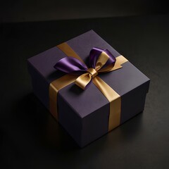 Obraz premium Minimalist Luxury: A Suspended Black Gift Box with Gold Ribbon in Cinematic Contrast
