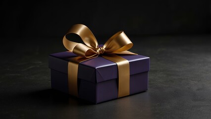 Minimalist Luxury: A Suspended Black Gift Box with Gold Ribbon in Cinematic Contrast