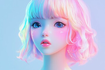 Fototapeta premium 3D Anime Girl, Shimmering pastel hues Background Wallpaper