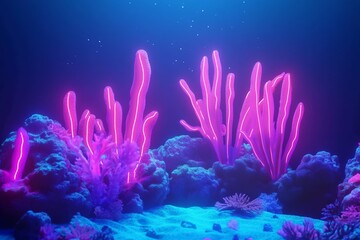 3D Coral Reef, Neon accents and shimmering reef Background Wallpaper