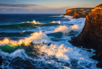 captivating dynamic waves illustrated striking seascape imagery highlighting oceanic motion vibrant colors, beach, shoreline, coast, tide, splash, foam