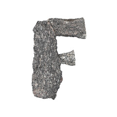 Letter F made of black granite. Stone lettering
