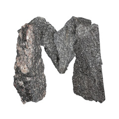Letter M made of black granite. Stone lettering