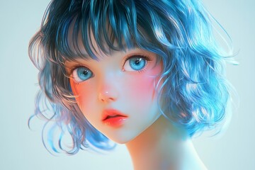 Fototapeta premium 3D Anime Girl, Soft pastel and luminous glow Background Wallpaper