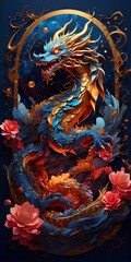 Majestic Chinese Dragon Gliding Through a Cosmic Galaxy - High-Quality Digital Illustration