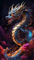 Obraz premium Majestic Chinese Dragon Gliding Through a Cosmic Galaxy - High-Quality Digital Illustration