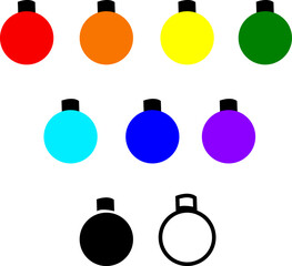 Christmas Light Vector Illustration. Colorful Round Bulb Design For Holiday Decoration, Banner, Invitation, Card, Festive Celebration. Bright, Element for Winter Party, Xmas Event.
