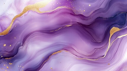 Abstract Purple and Gold Swirling Ink Art