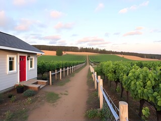 vineyard farm with rural landscape and house