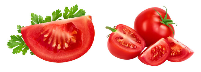 Tomato slice isolated on white background with full depth of field.