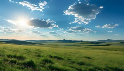 Obraz premium Vast Grasslands with Rolling Hills and a Clear Sky at Midday