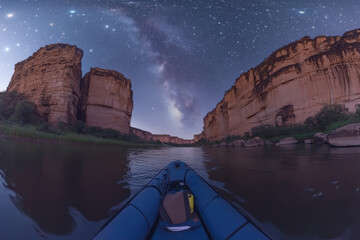 Fototapeta premium Stargazing from a Kayak in a Canyon 