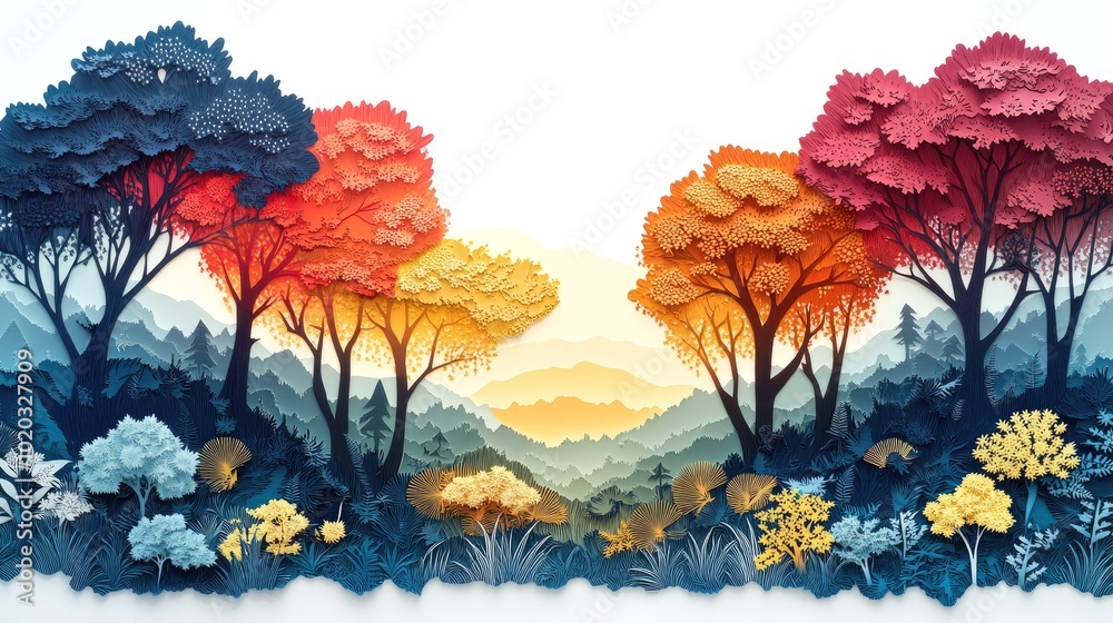 Poster Panoramic view of trees against a white background for a banner design Panoramic view of trees on a white background for a banner design