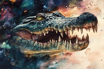 Obraz premium Head of furious crocodile in watercolor