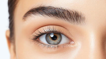 Obraz premium Close-up of a captivating human eye, showcasing details like lashes and iris colors.