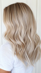 Naklejka premium Long, wavy blonde hair flowing against a light background.