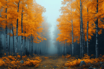 Fototapeta premium minimalistic foggy autumn scenery