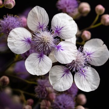 Closeup of white and purple caspia flowers