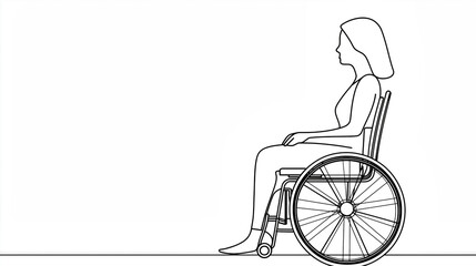 Woman sitting in wheelchair facing right in line art style