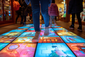 Vibrant LED Floor in Busy Market 
