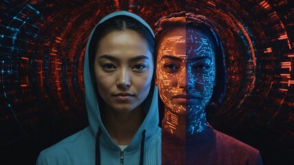 A teenage girl’s face digitally altered using deepfake technology, illustrating the risks of AI-generated identities and the spread of synthetic media