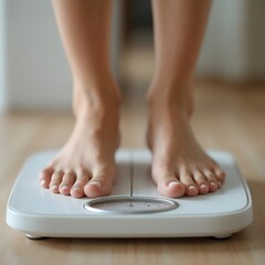 Legs of women standing on scales weight background fitness room. Concept of healthy lifestyle and sport
