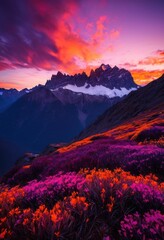 stunning vibrant sunrise creating dramatic silhouettes over majestic mountain range captivating beauty, nature, landscape, sky, cloud, light, color, peak