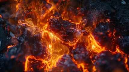 Close-Up of Burning Embers and Flames
