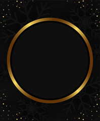 Vector Christmas holiday background with dark snowflakes, round banner and golden dust corners