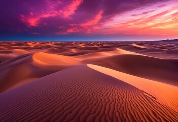 Naklejka premium breathtaking ethereal sunset casting vibrant hues over expansive golden sand dunes tranquil natural landscape, beach, horizon, sky, clouds, light, dusk
