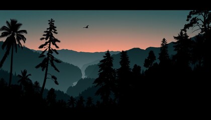 Single Color Silhouette Scenes nature landscapes