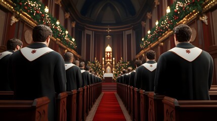 Obraz premium Choir Performing Holiday Music in a Beautifully Decorated Church