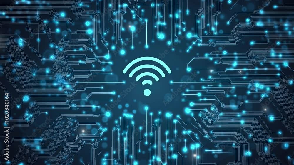 Poster wireless connection symbol on a blackboard. network technology concept. wi-fi icon is in the center.