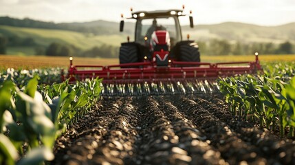 Corn farming equipment featuring smart planting and harvesting machines, optimized for high-efficiency production