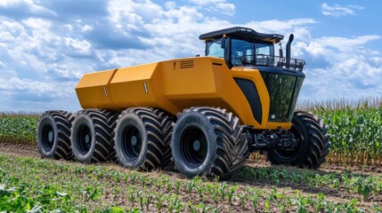 Obraz premium Corn farming equipment innovations: Automated machinery for planting, irrigating, and harvesting corn with higher efficiency