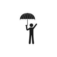 Man stands under an umbrella icon isolated on white background .