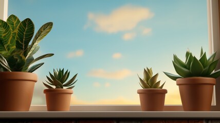 Obraz premium A window is adorned with small potted plants, creating a lush and vibrant indoor garden feel.