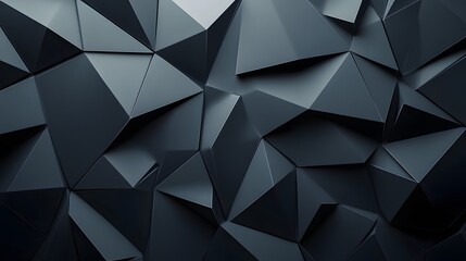Fototapeta premium 3D low-poly background with black triangles, simple shapes, and a dark grey color
