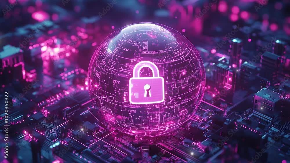 Poster cyber security network. digital padlock icon. futuristic technology. data security. abstract digital