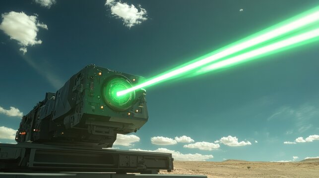Military laser weapon technology and advanced defense systems, showcasing future combat innovations