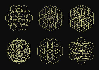 line symbols hexagram vector set