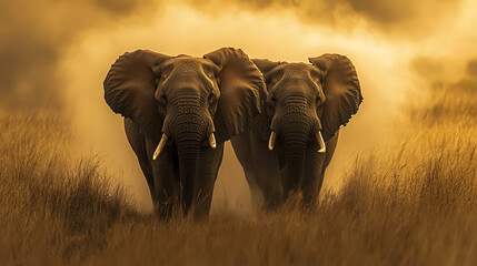 Obraz premium African elephant bulls in the field, Eastern Cape, South Africa.