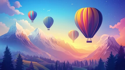 Obraz premium Hot air balloons over a mountain range.