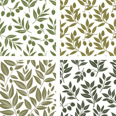 Olive Branch Seamless Pattern Vector Svg Set