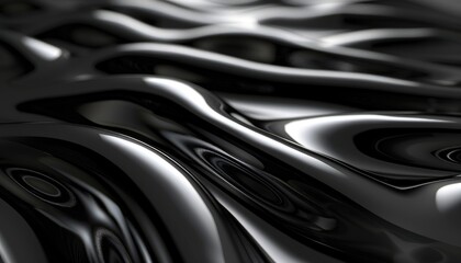 Fototapeta premium Abstract Black and White Liquid Texture with Swirling, Shiny Surface