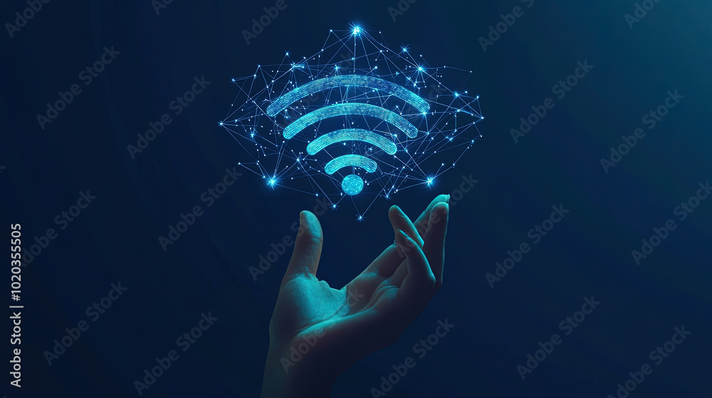 Poster wireless connection symbol on a blackboard. network technology concept. wi-fi icon is in the center.